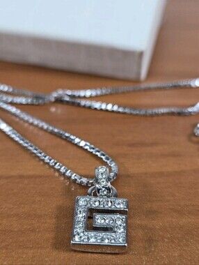 Givenchy G Logo Crystal Square Pendant Silver Tone Necklace/ Never Worn